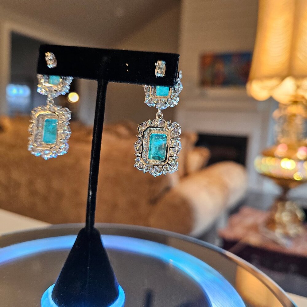 Paraiba Tourmaline Emerald Earrings - Picture 4 of 8